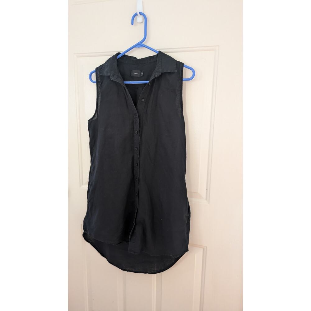 Onia Black Button Down Swim Cover, Shirt Dress, Linen/Cotton, Large, Beachy